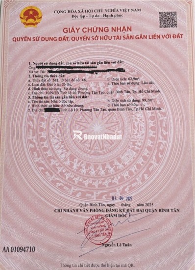 Bán nhà sát căn mặt tiền đường Tỉnh Lộ 10, DT 63m2, xây mới 1 trệt, 1 lầu